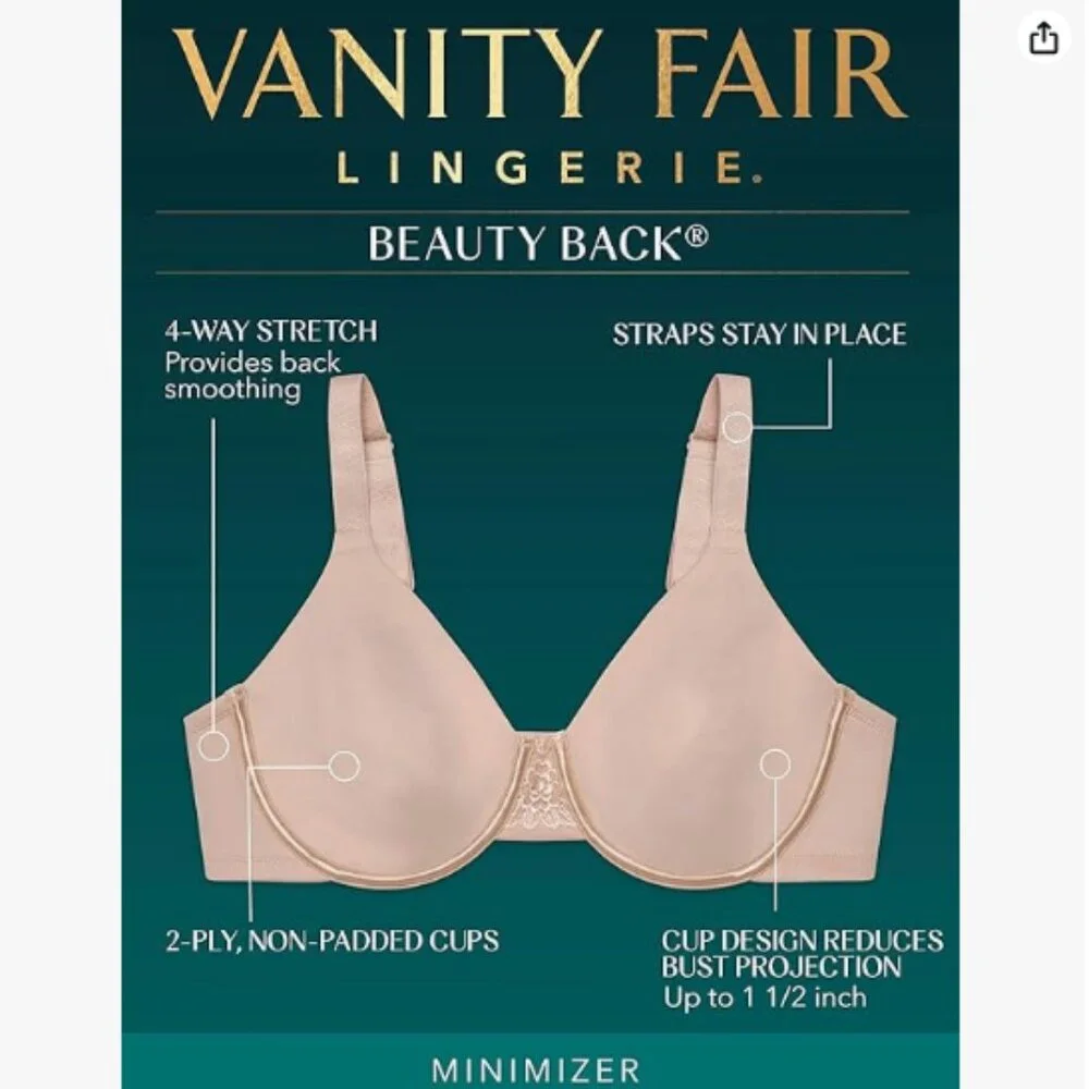 Vanity Fair Women's Beauty Back Smoothing Minimizer Bra, 336DD - Black